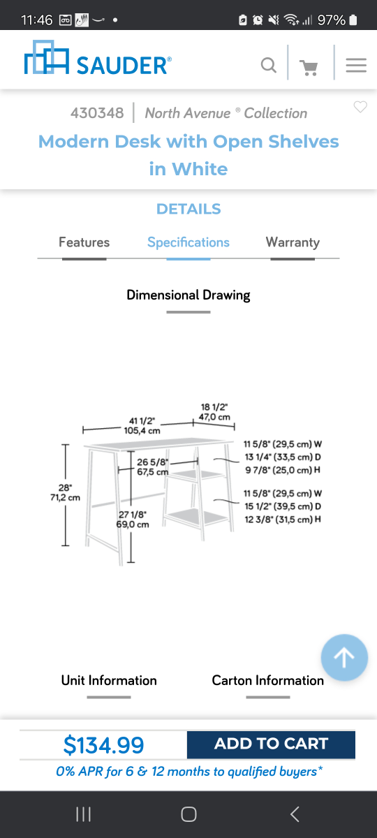 Sauder North Avenue Modern Desk with Open Shelves in White - photo 2