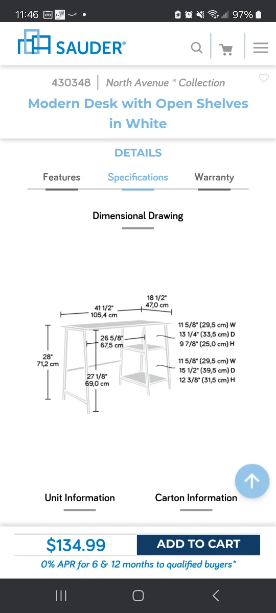 Sauder North Avenue Modern Desk with Open Shelves in White image indicator(2)