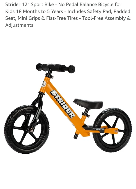 Strider 12" Sport Bike - No Pedal Balance Bicycle for Kids