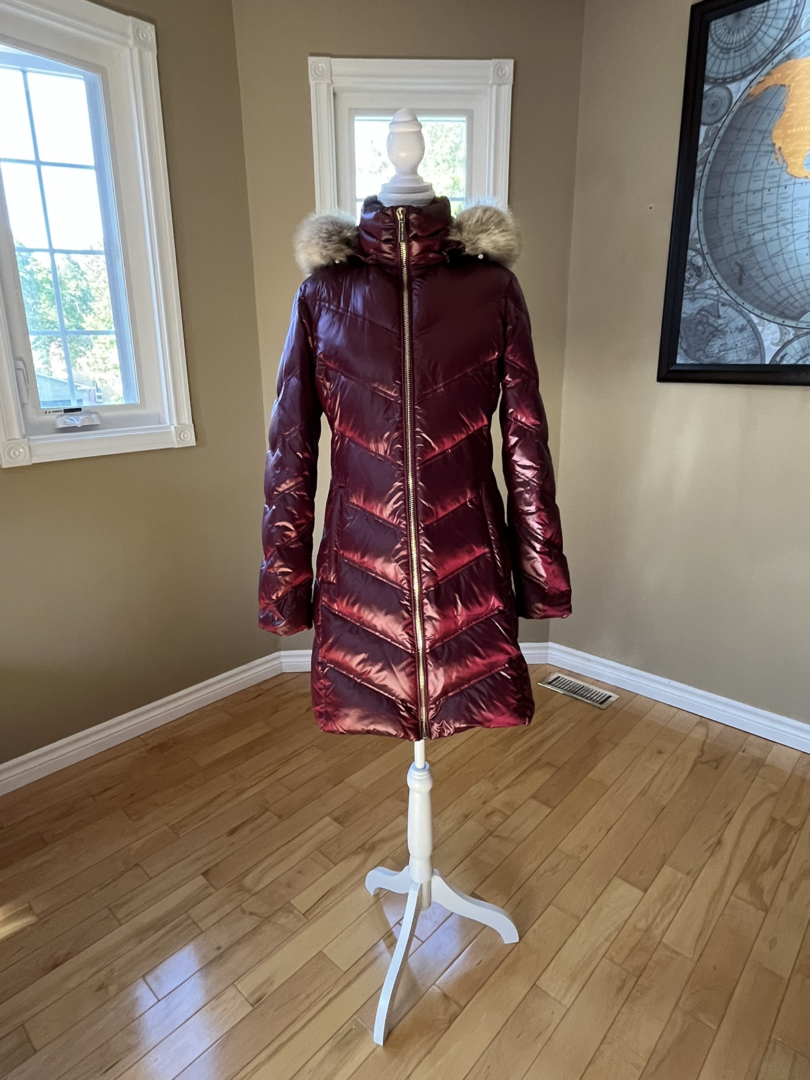 Michael Kors faux fur trim hooded puffer coat - Burgundy