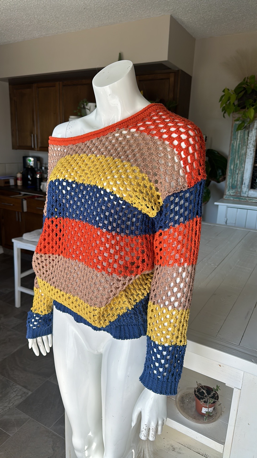 Handmade vintage crewneck fishnet crocheted sweater - photo 2