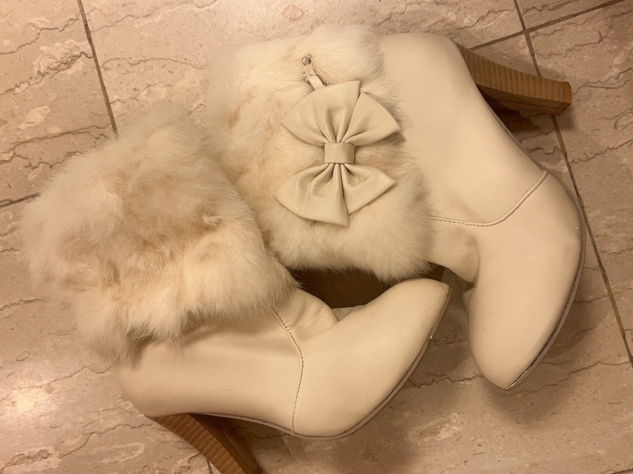 White Fur Trimmed Ankle Boots