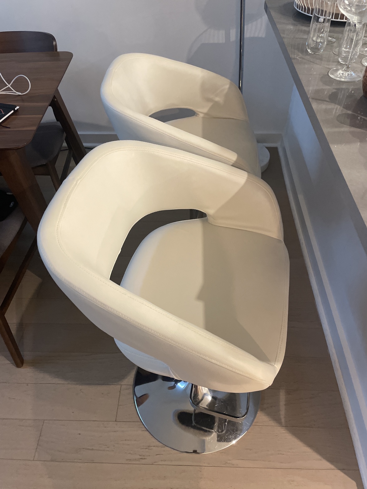 Two White Swivel Bar Stools - photo 3