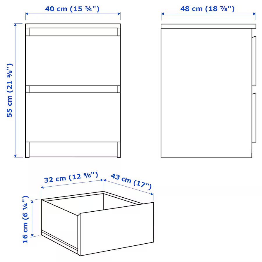2 IKEA MALM 2-Drawer Nightstand set of two - photo 5