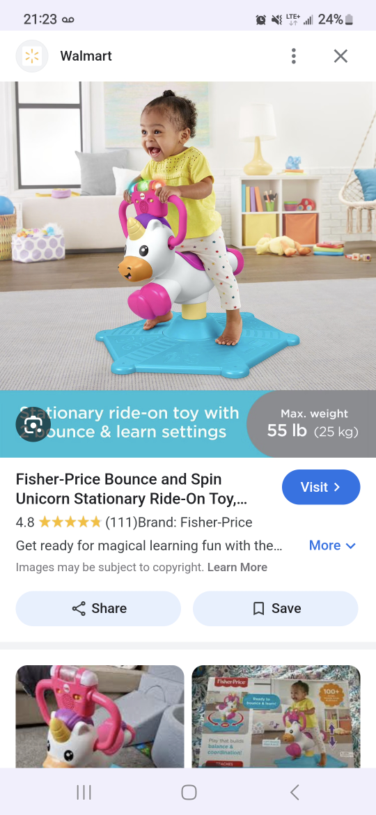 Fisher-Price Bounce and Spin Unicorn Stationary Ride-On Toy