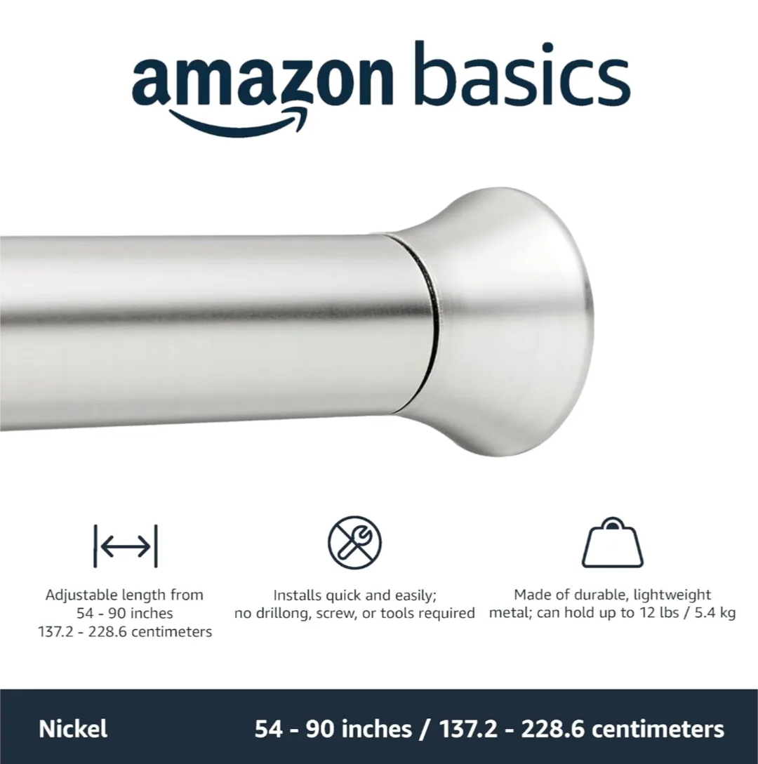 Adjustable Tension Curtain Rod (54"-90" Nickel Finish) image indicator(3)