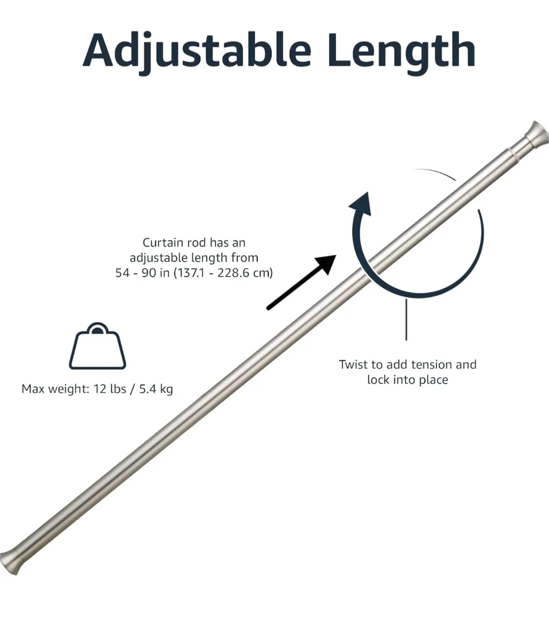 Adjustable Tension Curtain Rod (54"-90" Nickel Finish) image indicator(4)