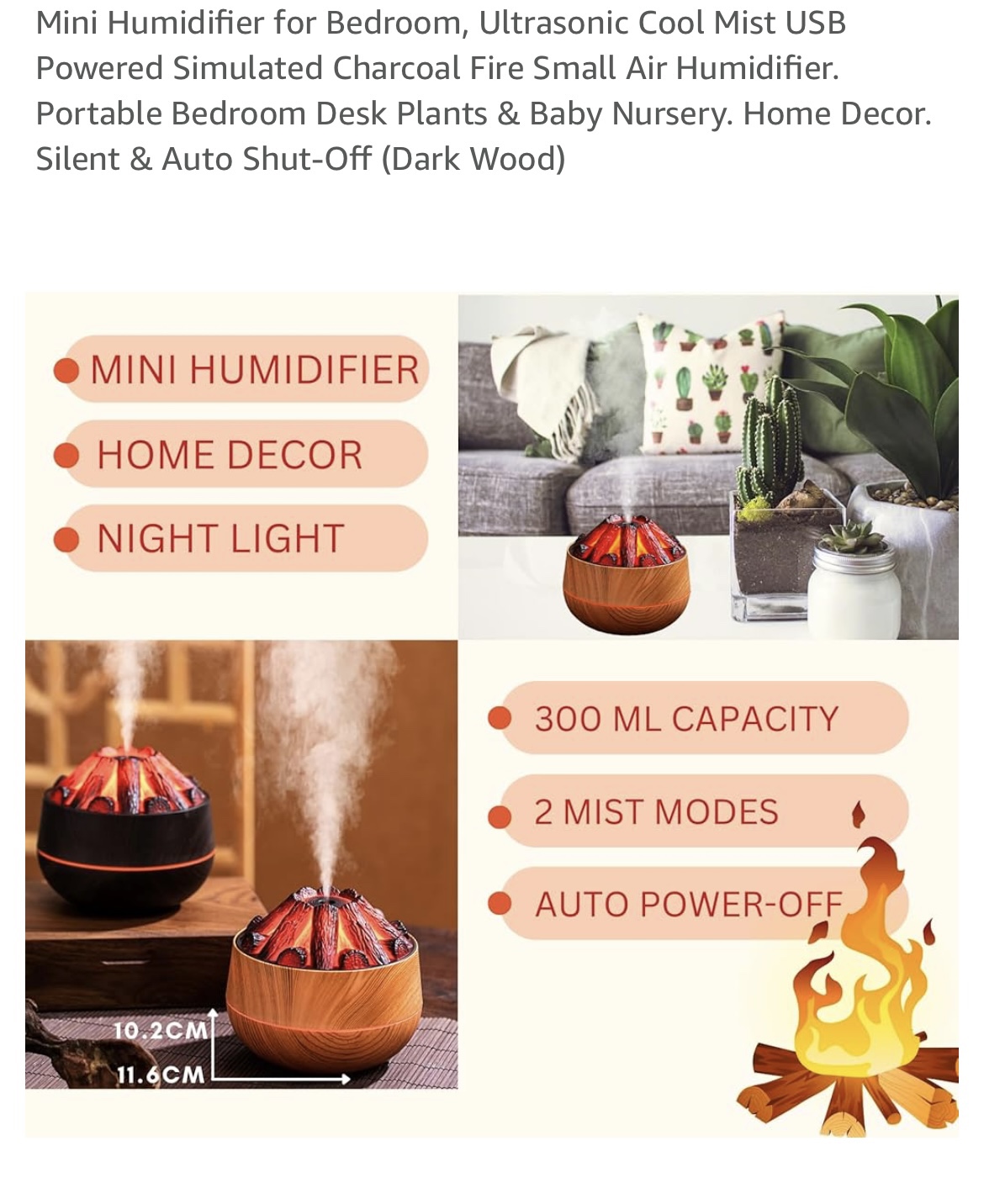 Charcoal fire pit  Humidifier with Nightlight - photo 2