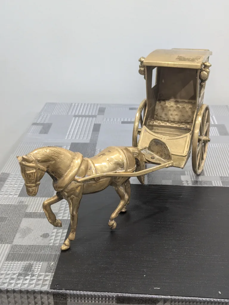 Vintage Large Solid Brass Horse and Carriage Figurine image indicator(4)