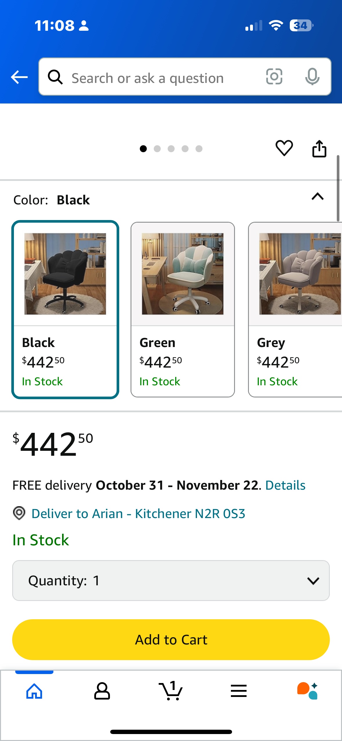 Black Velvet Swivel Office Chair - photo 2