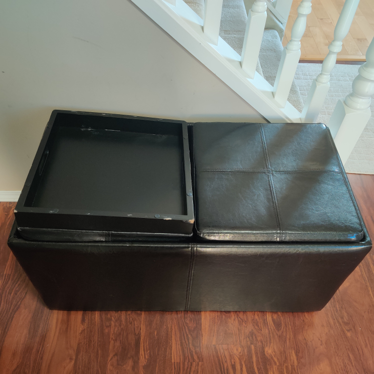 Black Faux Leather Storage Ottoman with Tray - photo 3