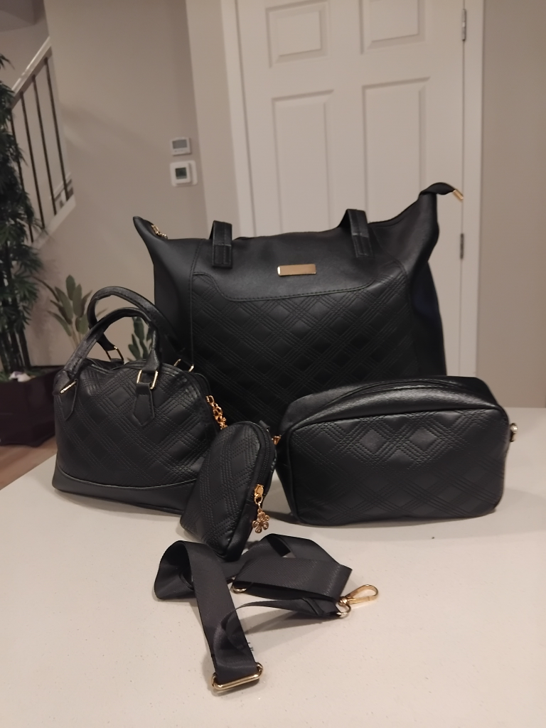 Black Quilted Handbag Set