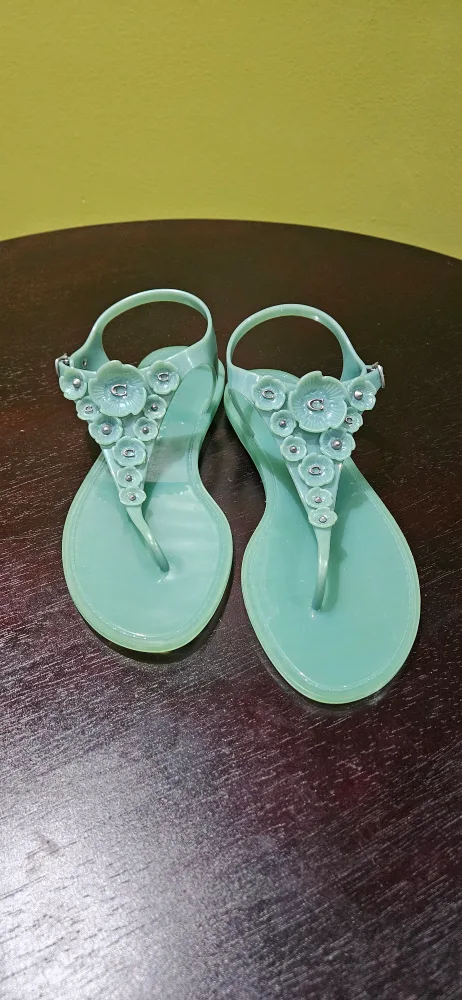 COACH Tea Rose Green Jelly Sandals