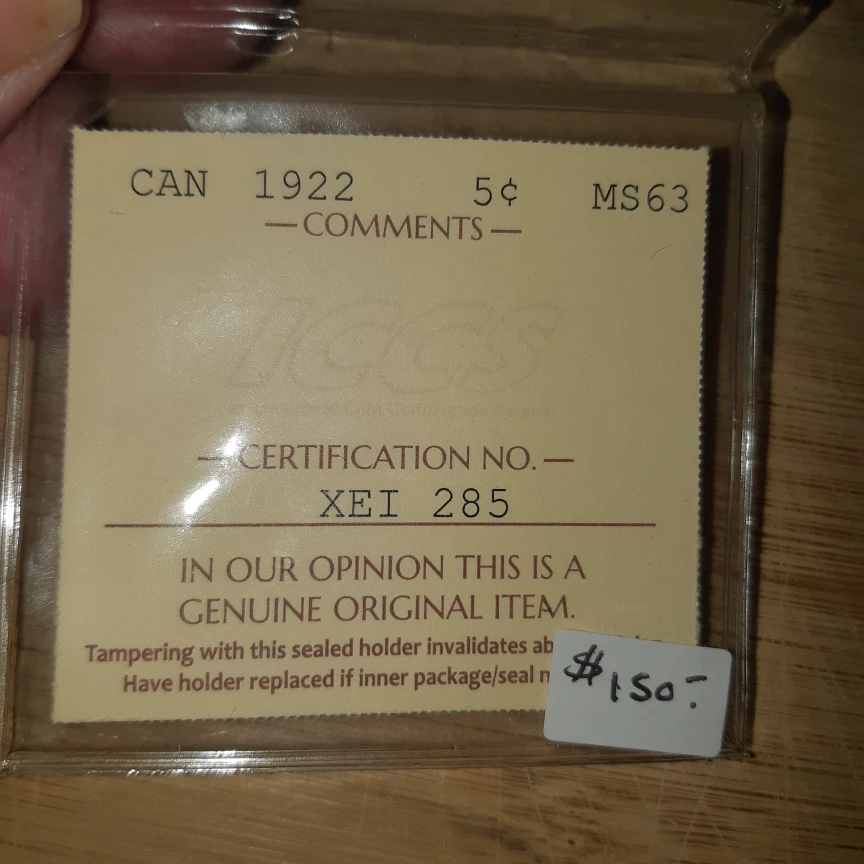 1922 Canadian 5 Cent Coin Graded MS63 - photo 2