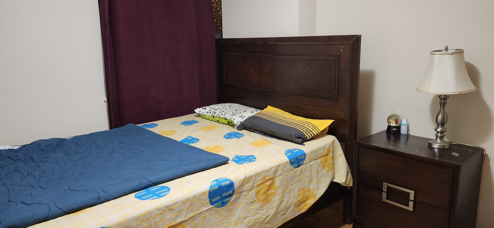 Double Bed Frame with Headboard & Nightstand and lamp - photo 5