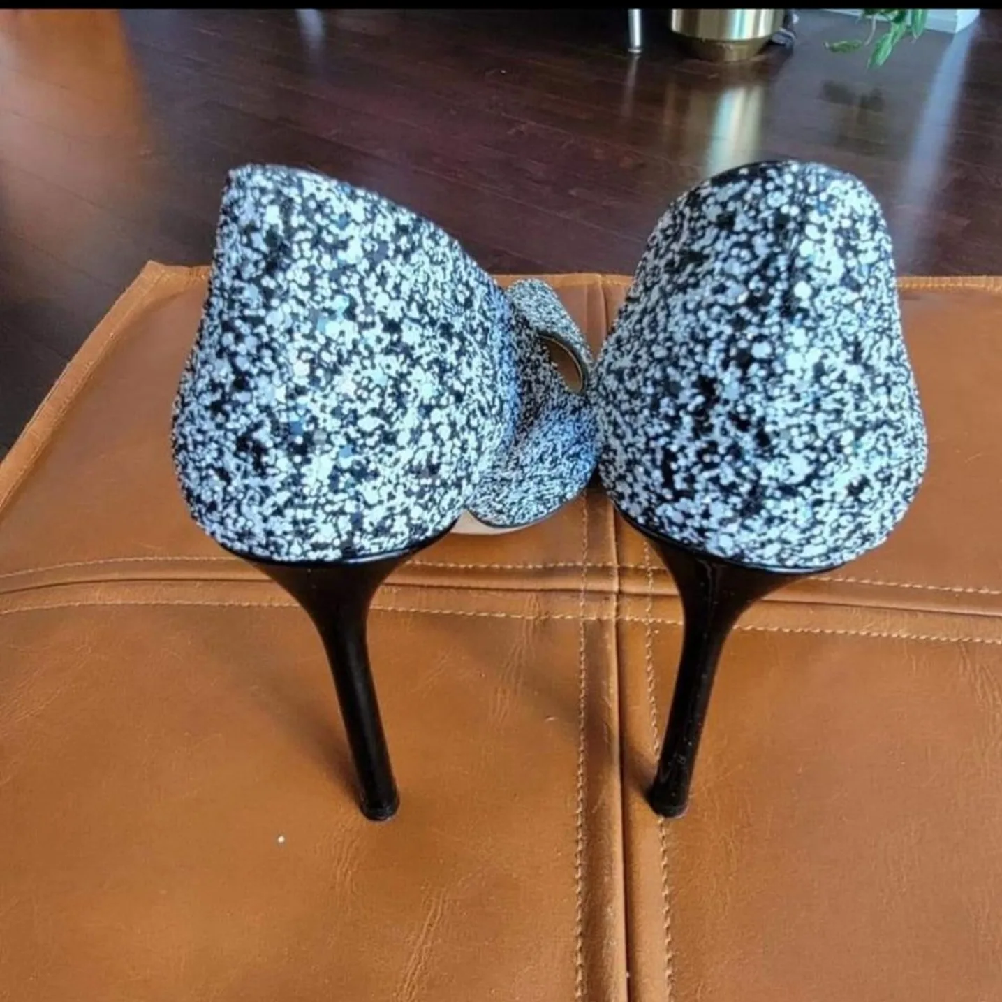 Jimmy Choo Black and White Glitter Heels image indicator(3)