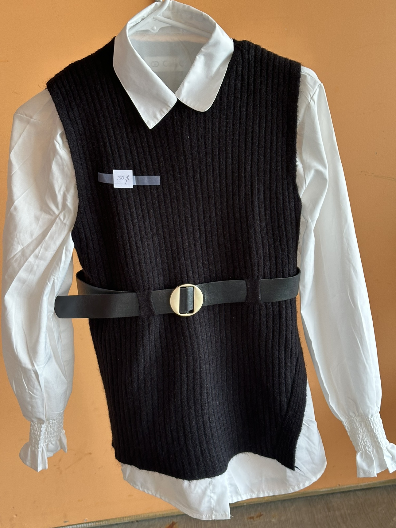 Black Sweater Vest with White Shirt