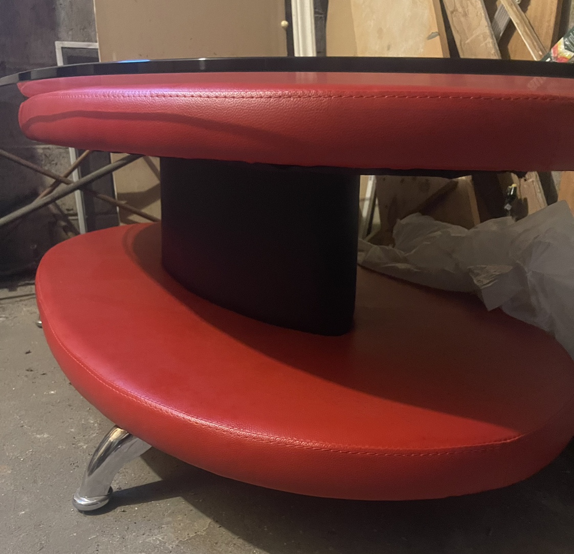 Red Leather Glass Top Coffee Table - photo 3