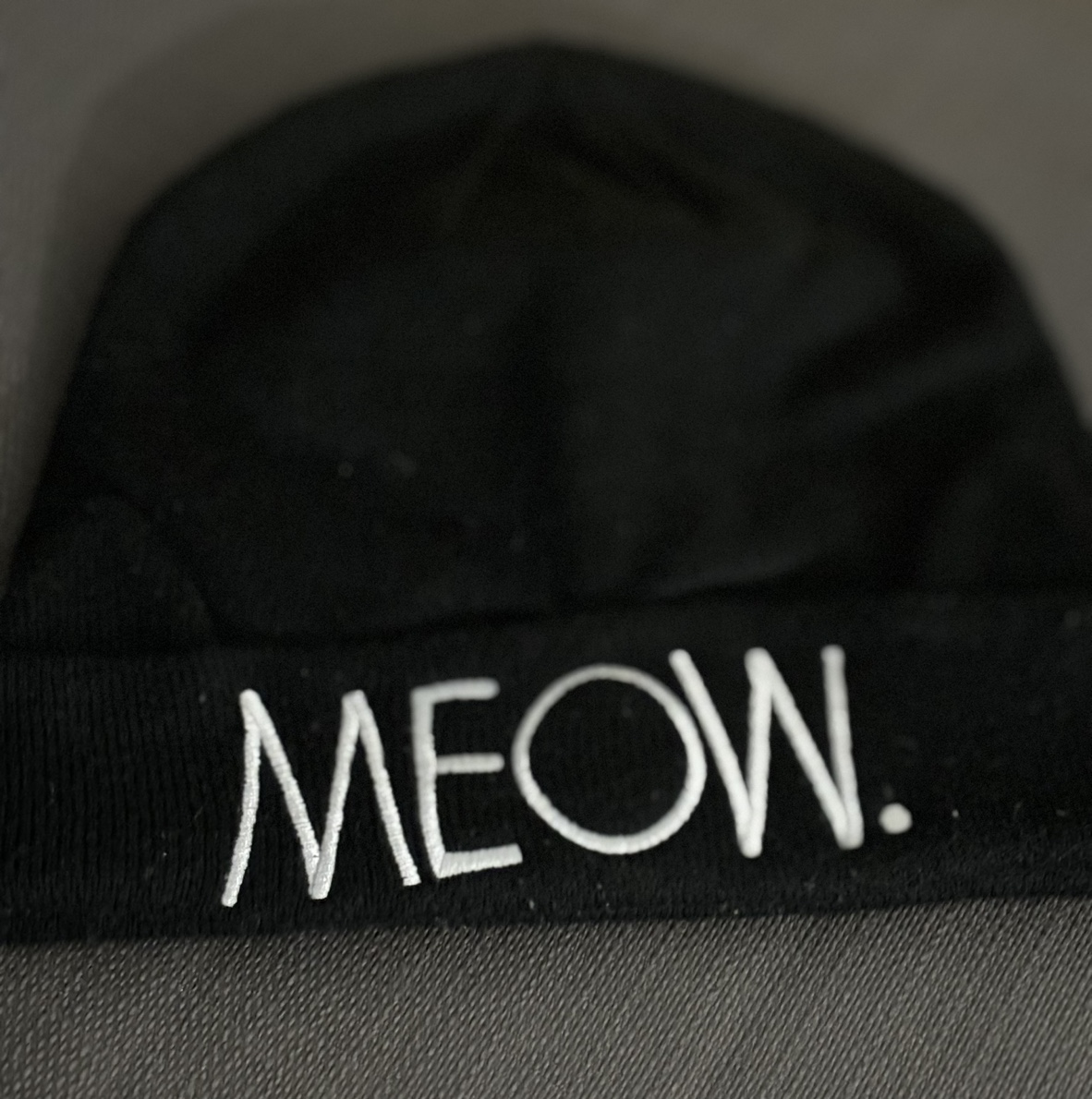 Black Beanie with White MEOW
