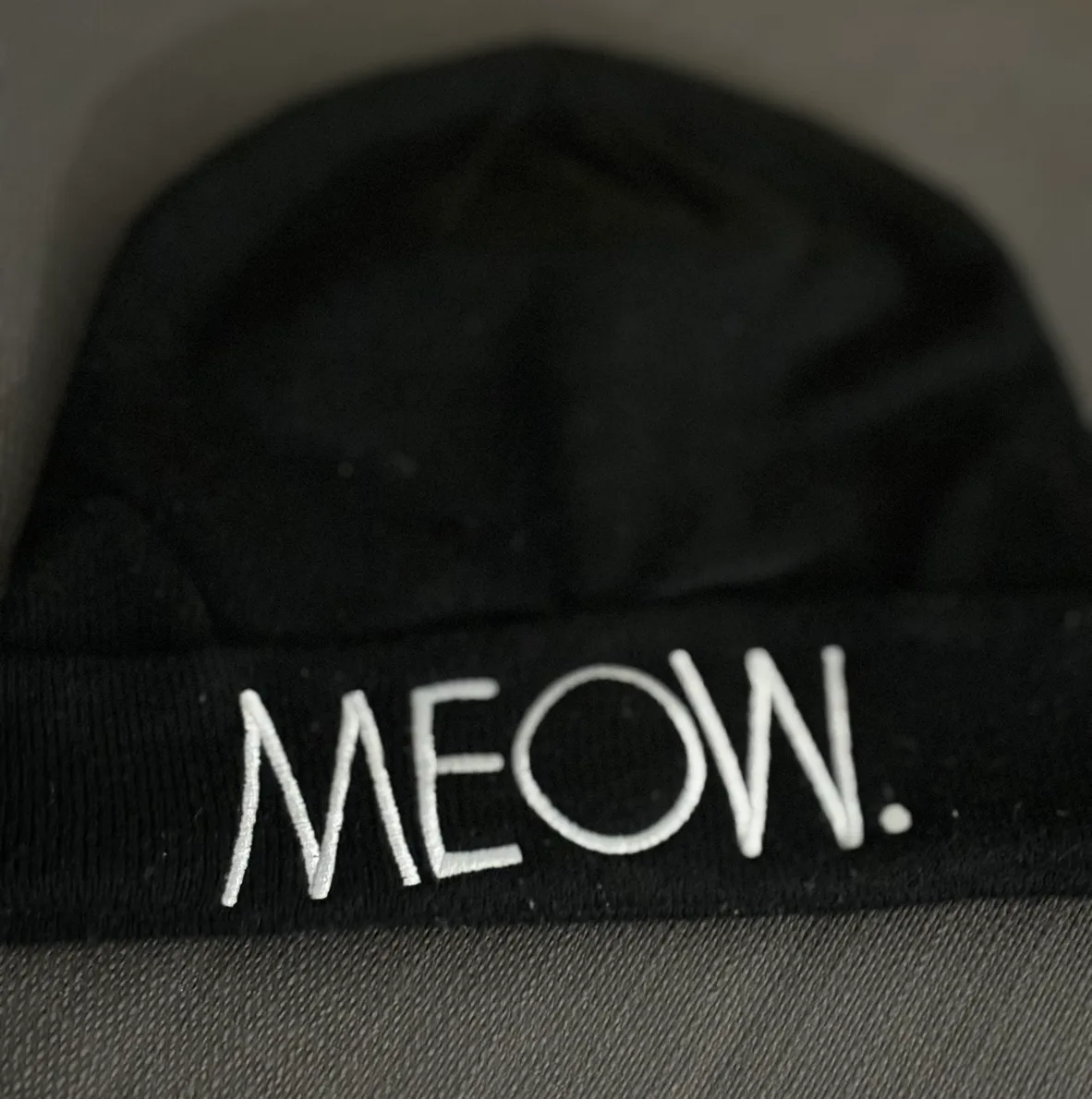 Black Beanie with White MEOW thumbnail