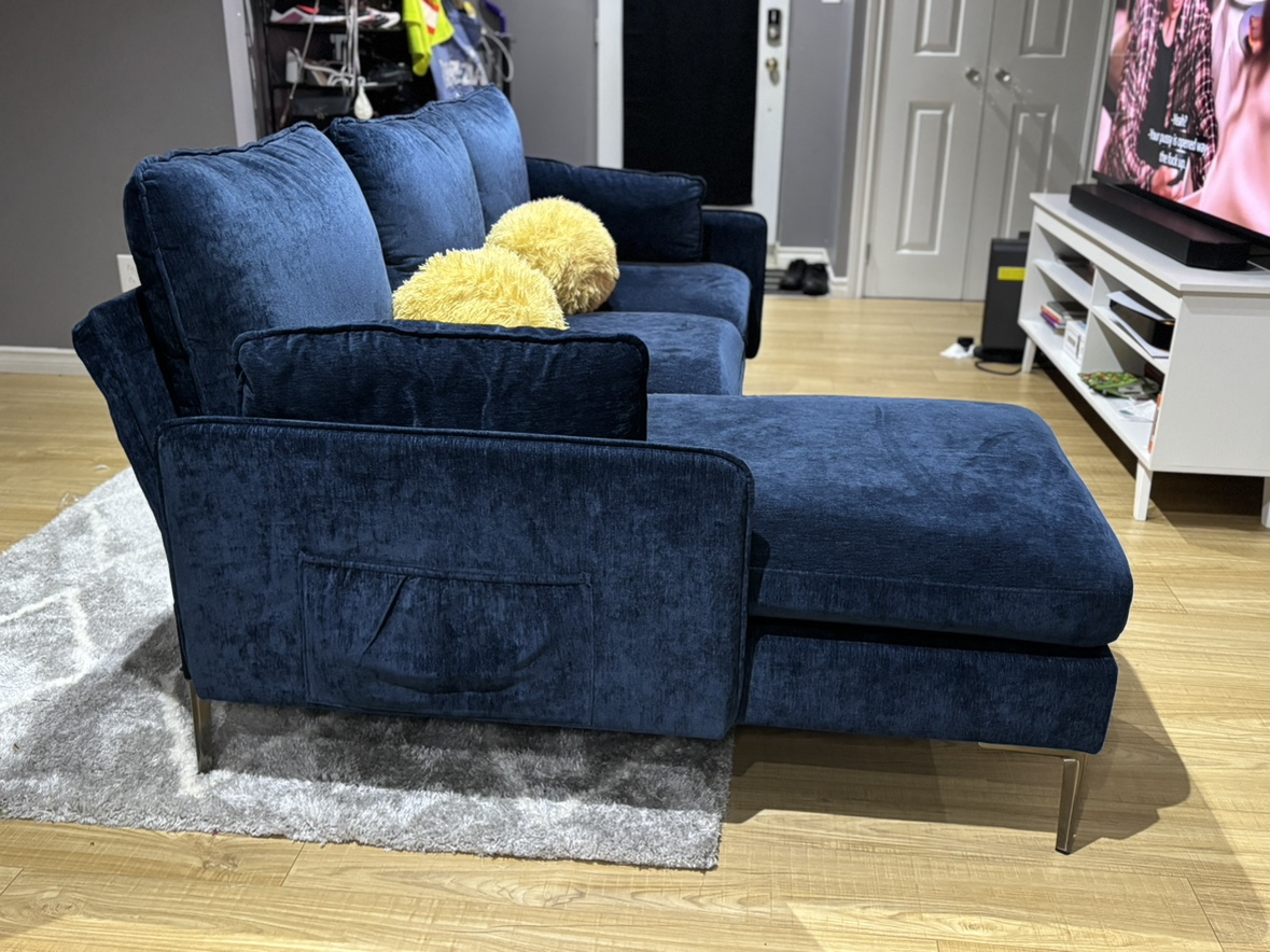 Stylish Blue 2-Seat Sofa with Chaise - photo 4