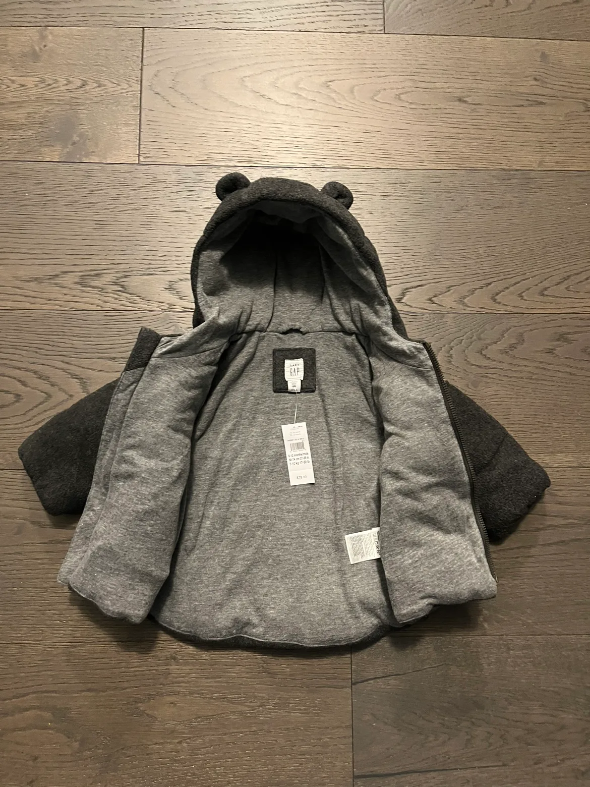 Baby gap gray fall baby jacket 6-12M NWT Ret $90 image indicator(4)