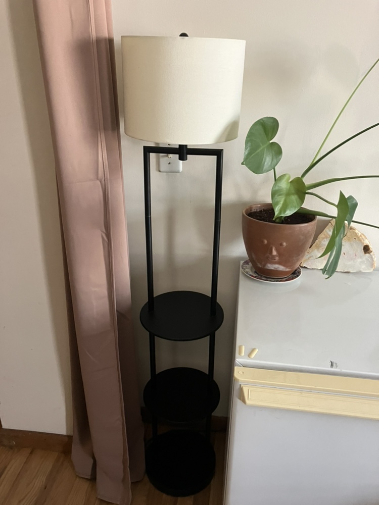 Black Floor Lamp with Shelf