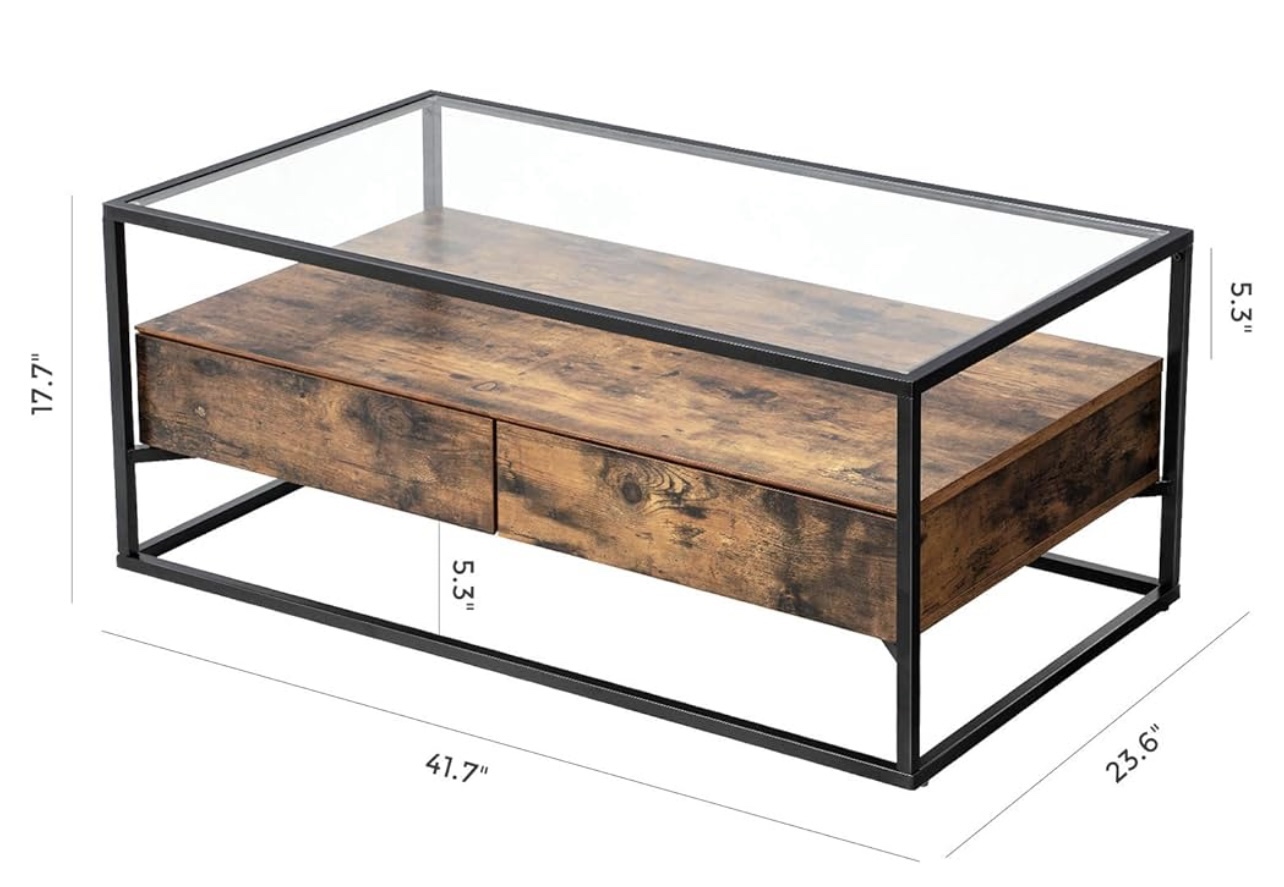 Glass Top Coffee Table with Storage Drawers - photo 2
