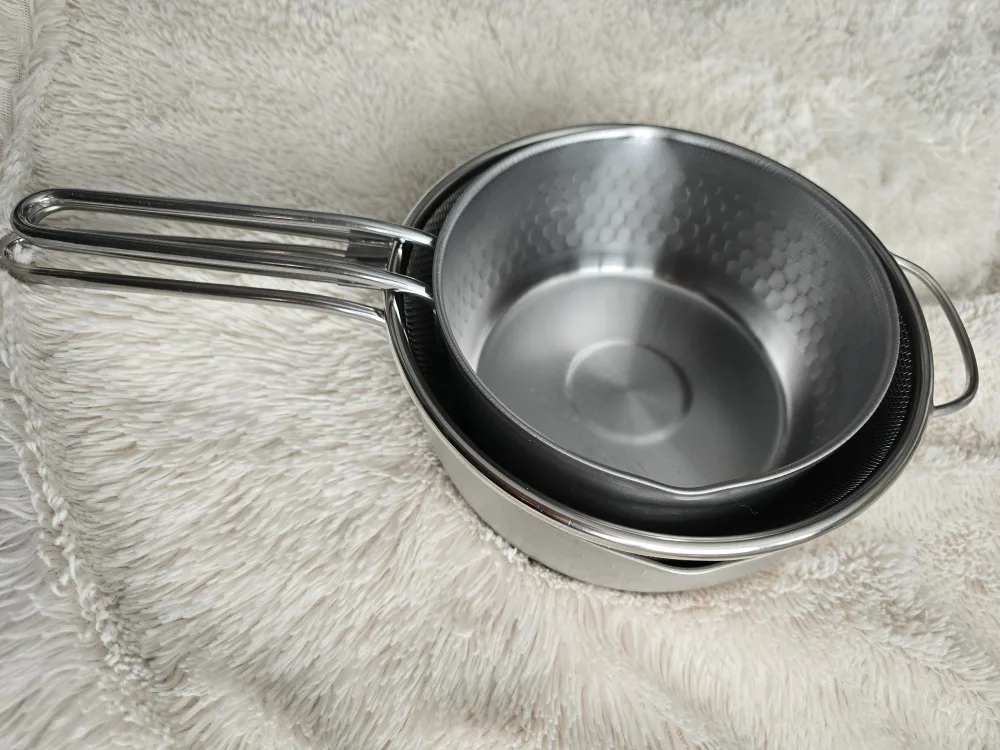 Stainless Steel Pots x2 and strainer 18cm /15cm image indicator(8)