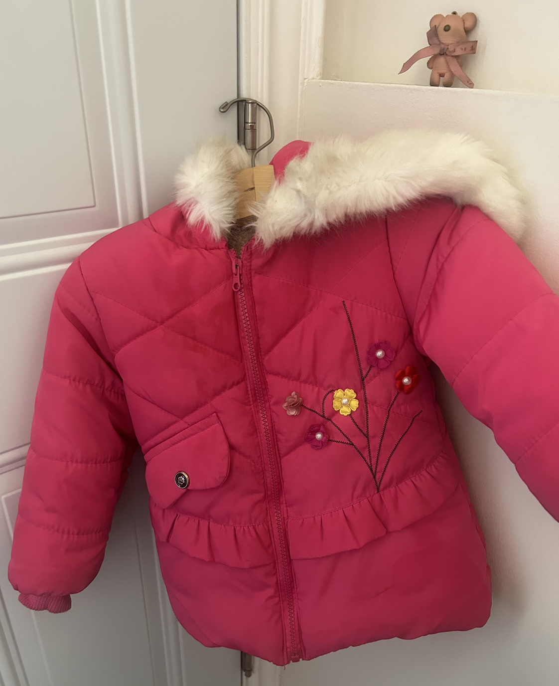 Pink Puffer Jacket with Faux Fur Hood - photo 2