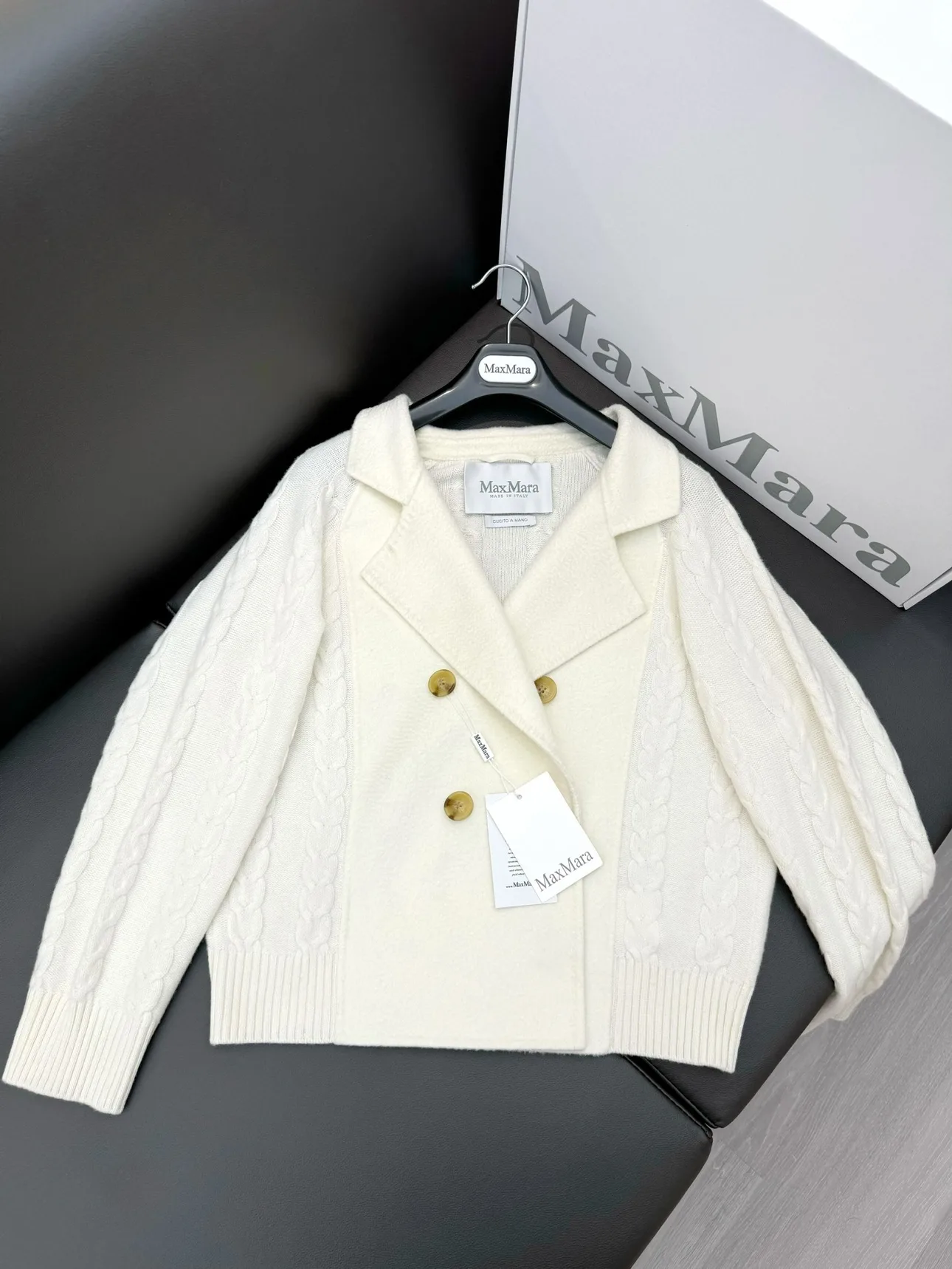 Max Mara White Cable Knit Cardigan image indicator(2)