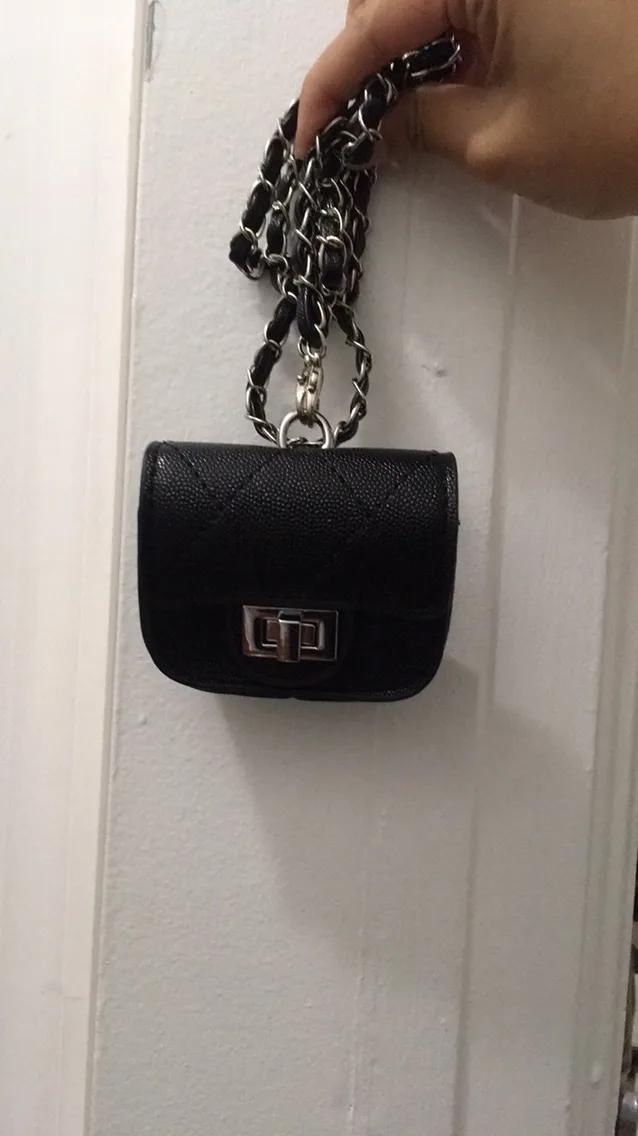Small Black and Silver Turnlock AirPod Case Holder Crossbody Bag thumbnail