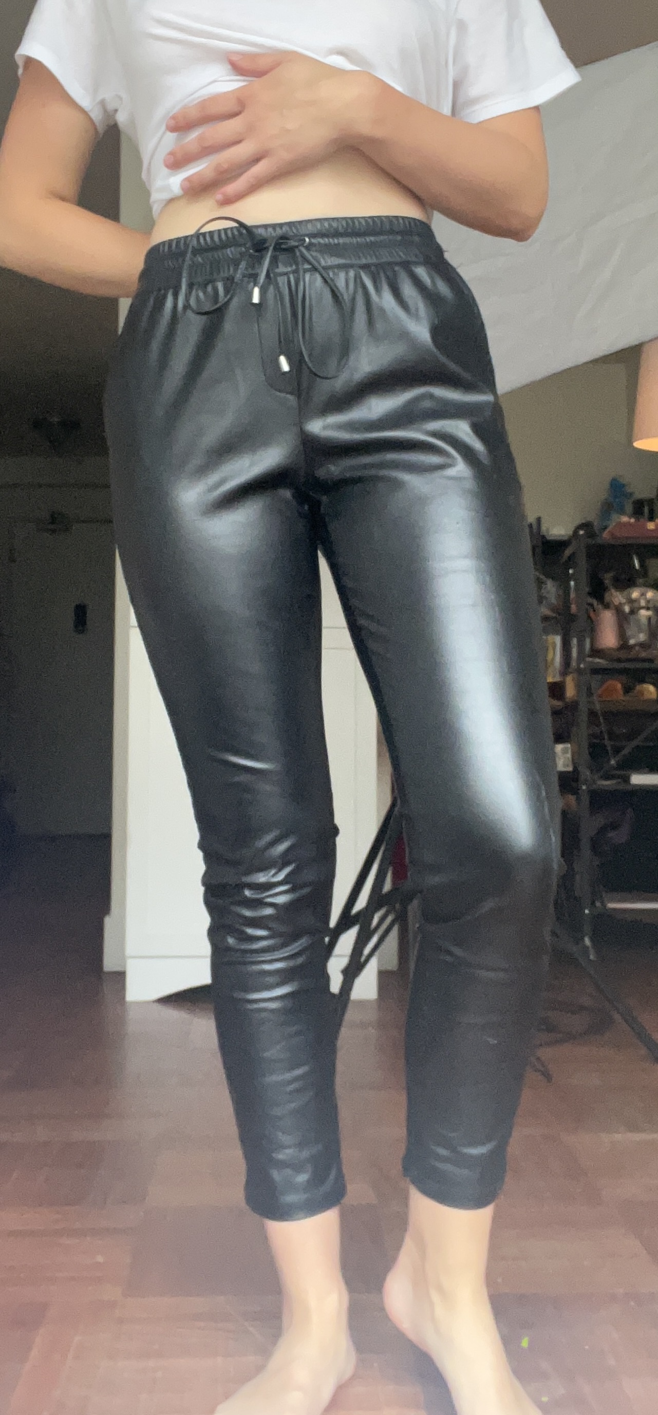 Black pleather joggers - photo 4