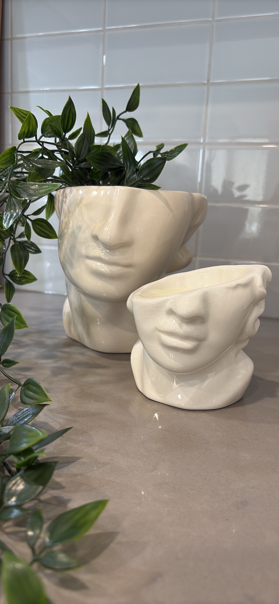 White Ceramic Bust Planters - photo 3