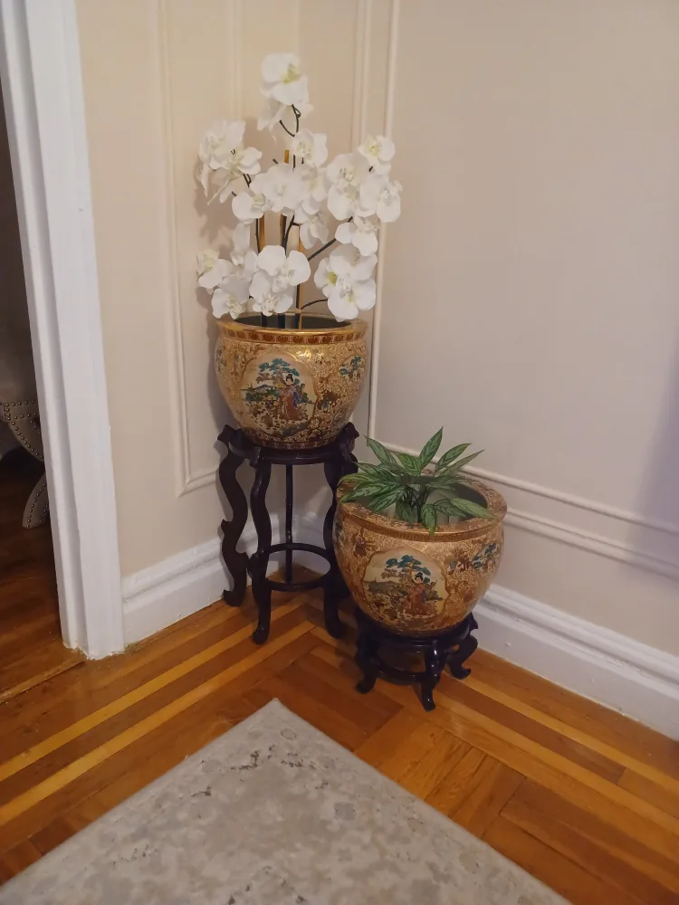 Antique Satsuma LARGE Porcelain Planter w/ stands image indicator(2)