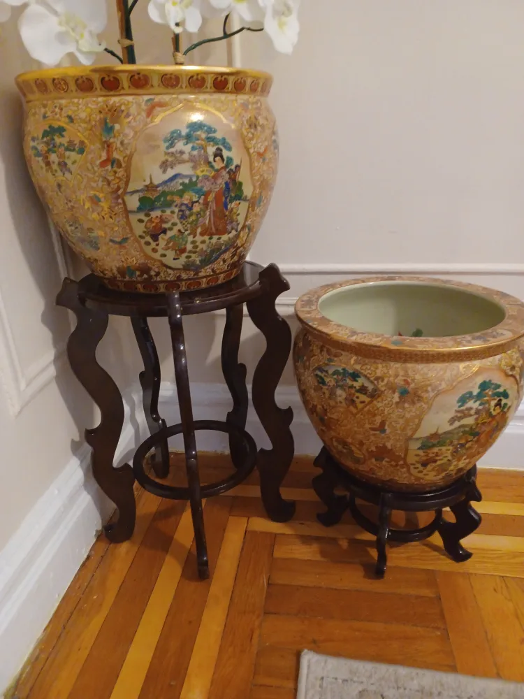 Antique Satsuma LARGE Porcelain Planter w/ stands image indicator(4)