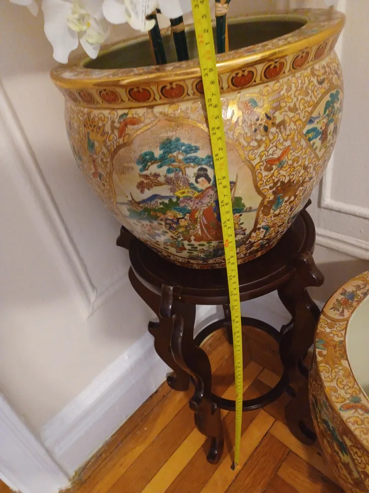 Antique Satsuma LARGE Porcelain Planter w/ stands image indicator(6)