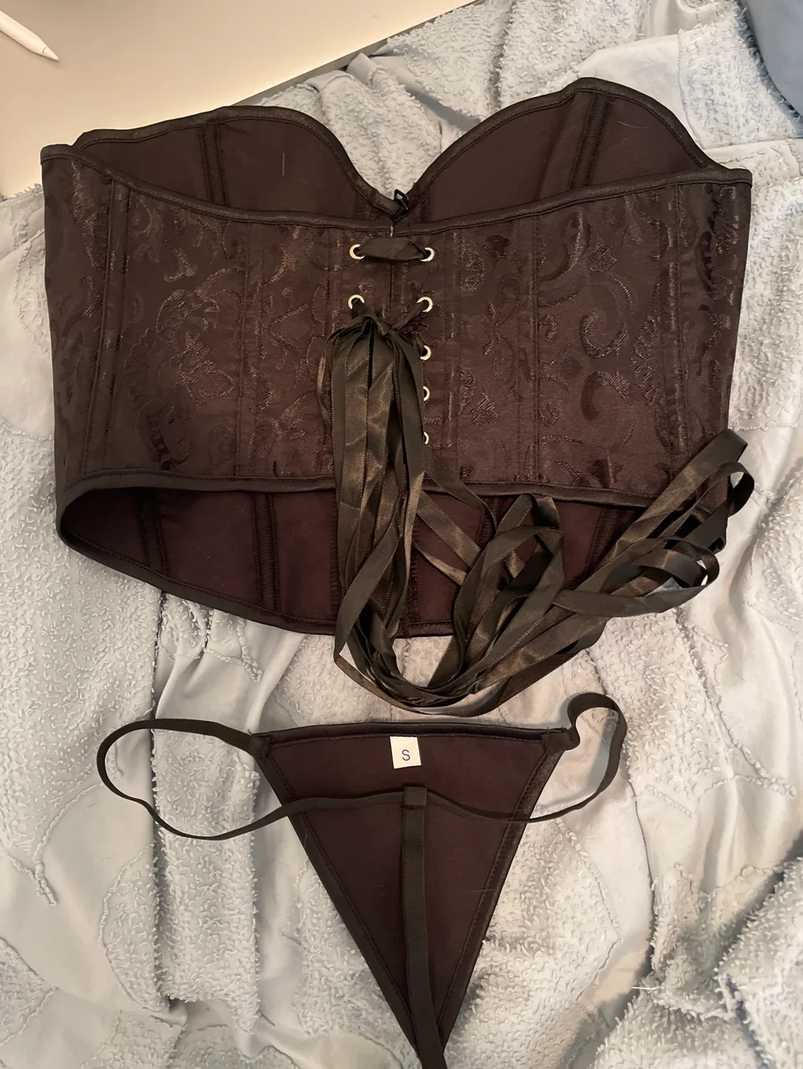 NEW Black Corset and G-String Set image indicator(3)