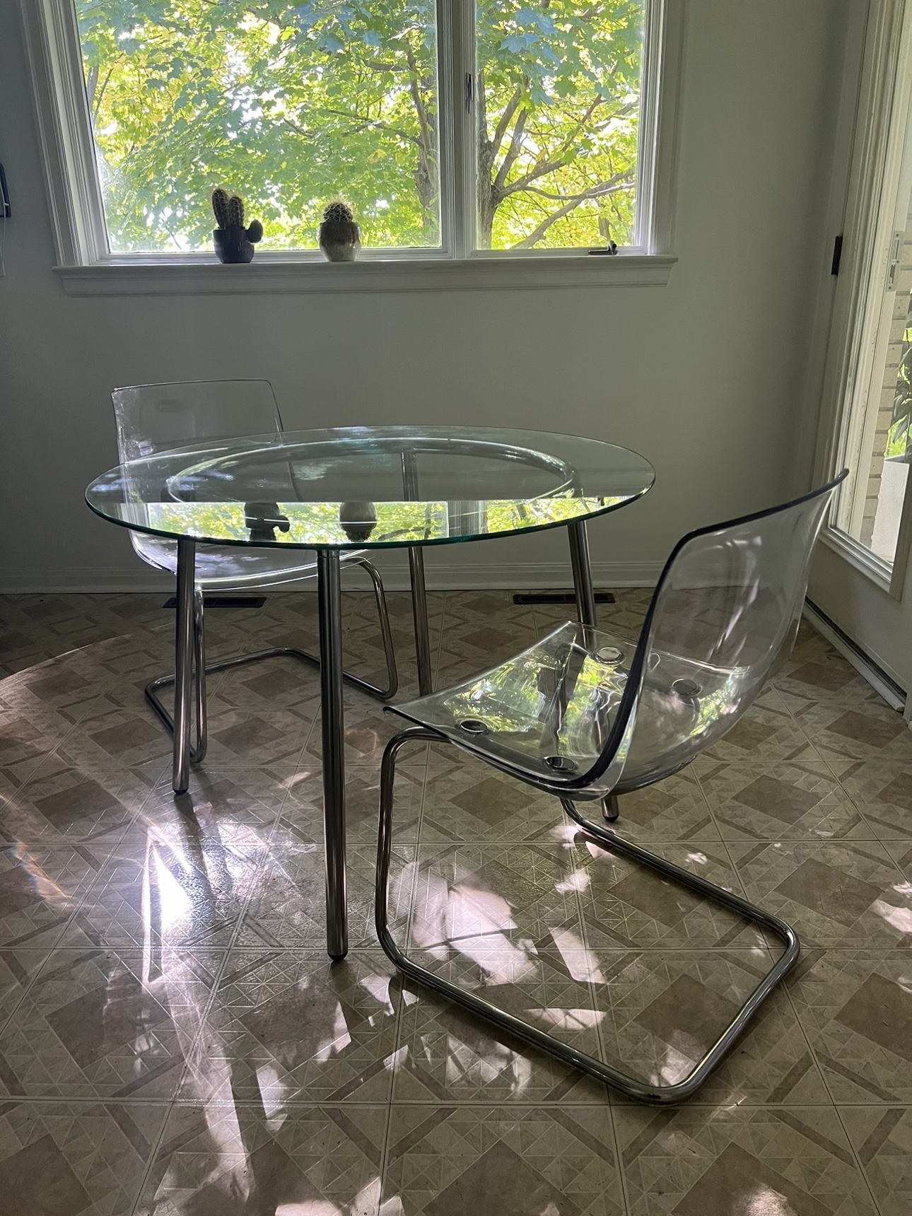 Glass Dining Table Set with Two Chairs