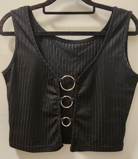 Black Ribbed Crop Top with Ring Detail