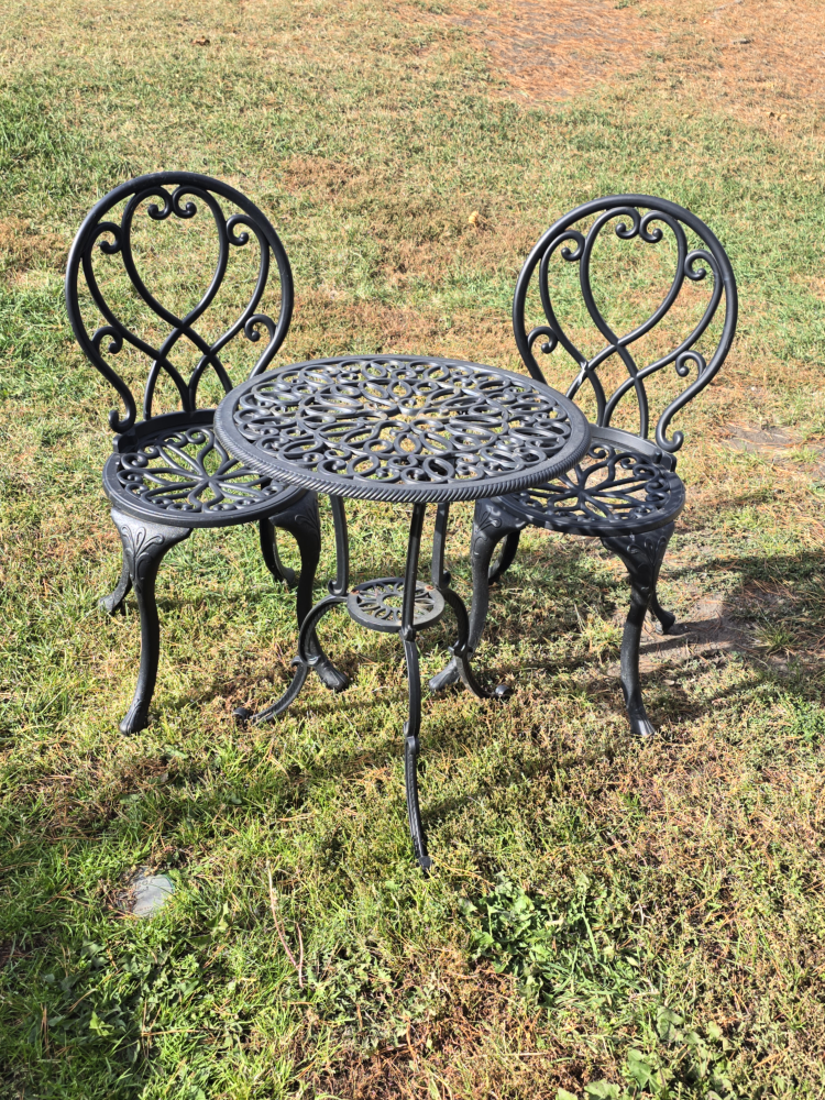 Black Patio Set with Table and Two Chairs