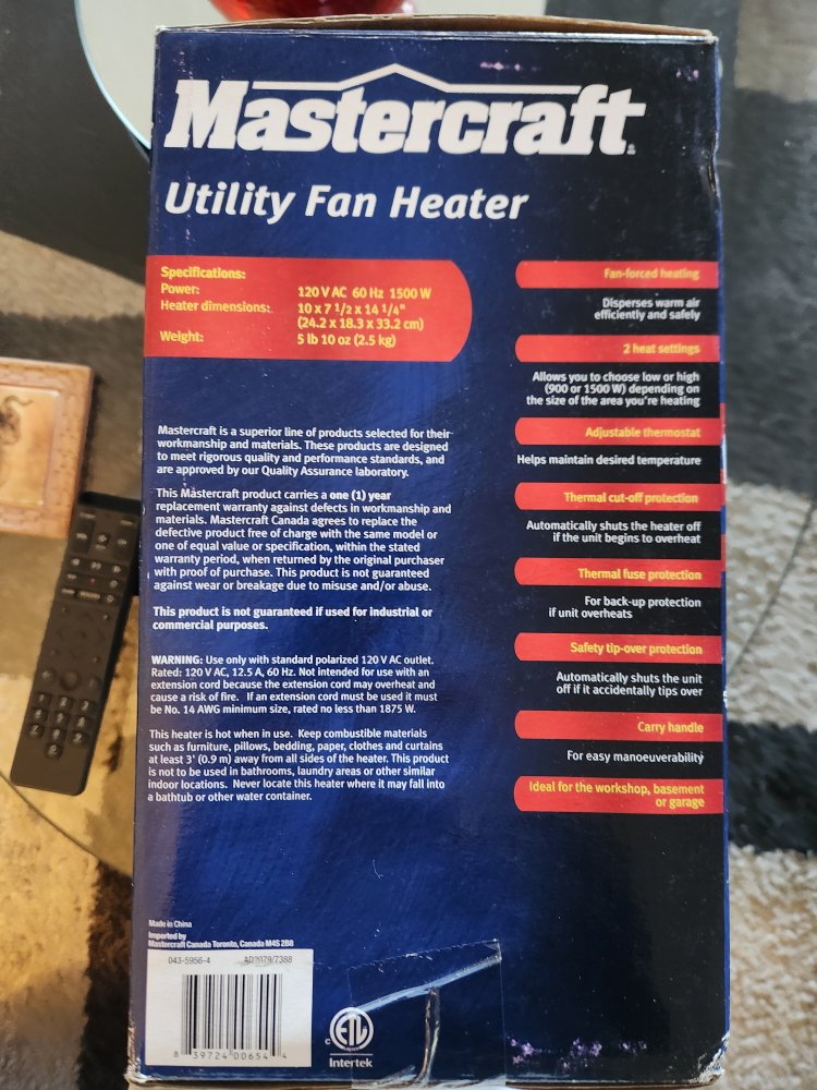 Mastercraft utility fan heater - photo 2