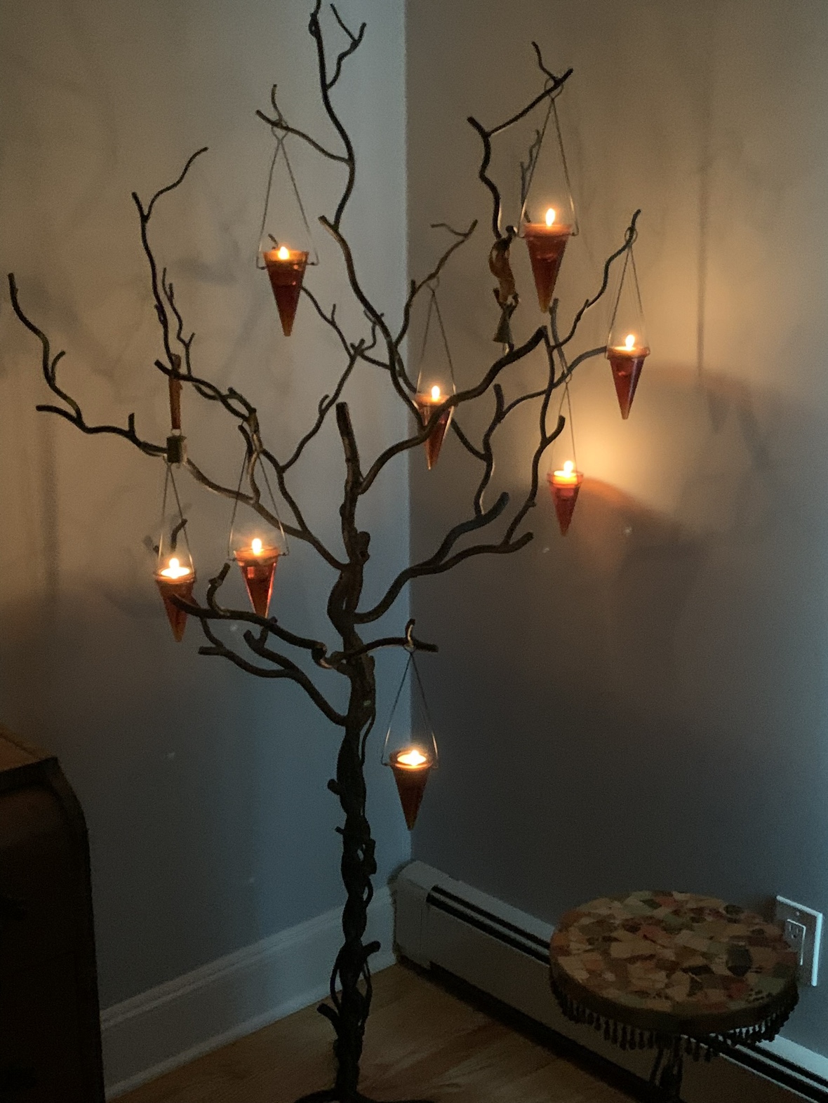 Branch Candle Holder with Ten Amber Glass Votives