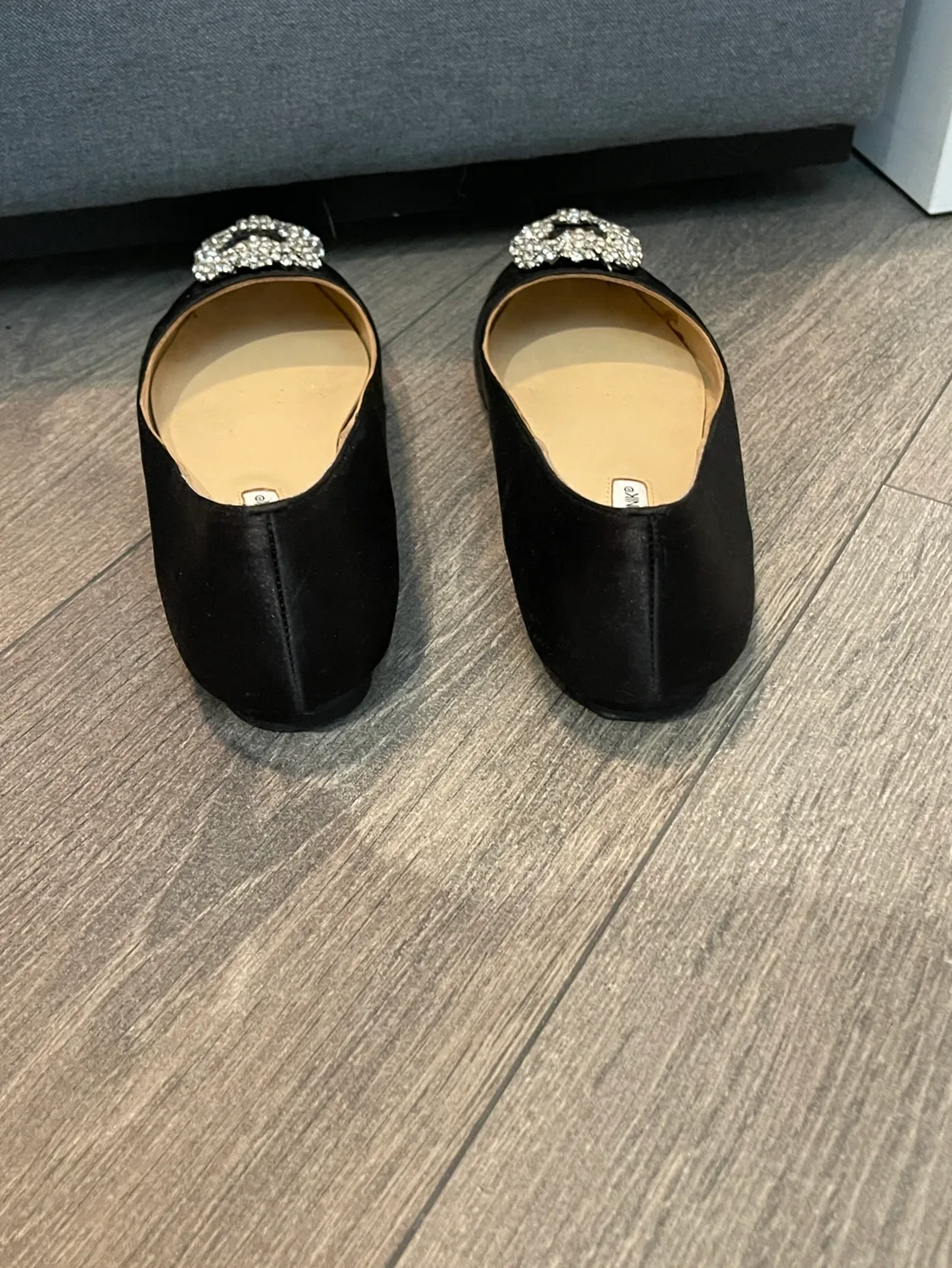 Manolo Blahnik Black Satin Pointed Toe Flats image indicator(4)