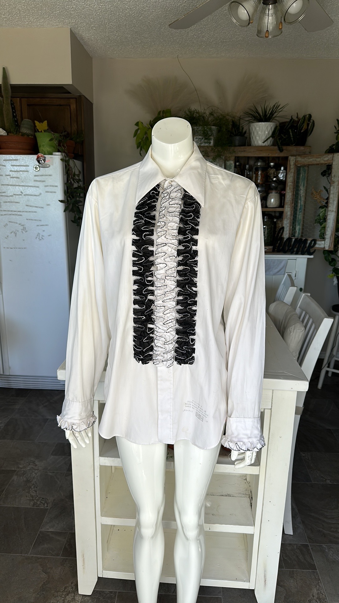 White Dress Shirt with Black Ruffle