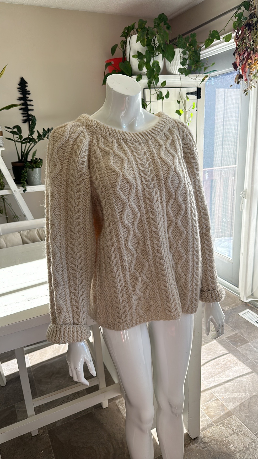 Vintage homemade wool Cream Cable Knit Sweater - photo 3