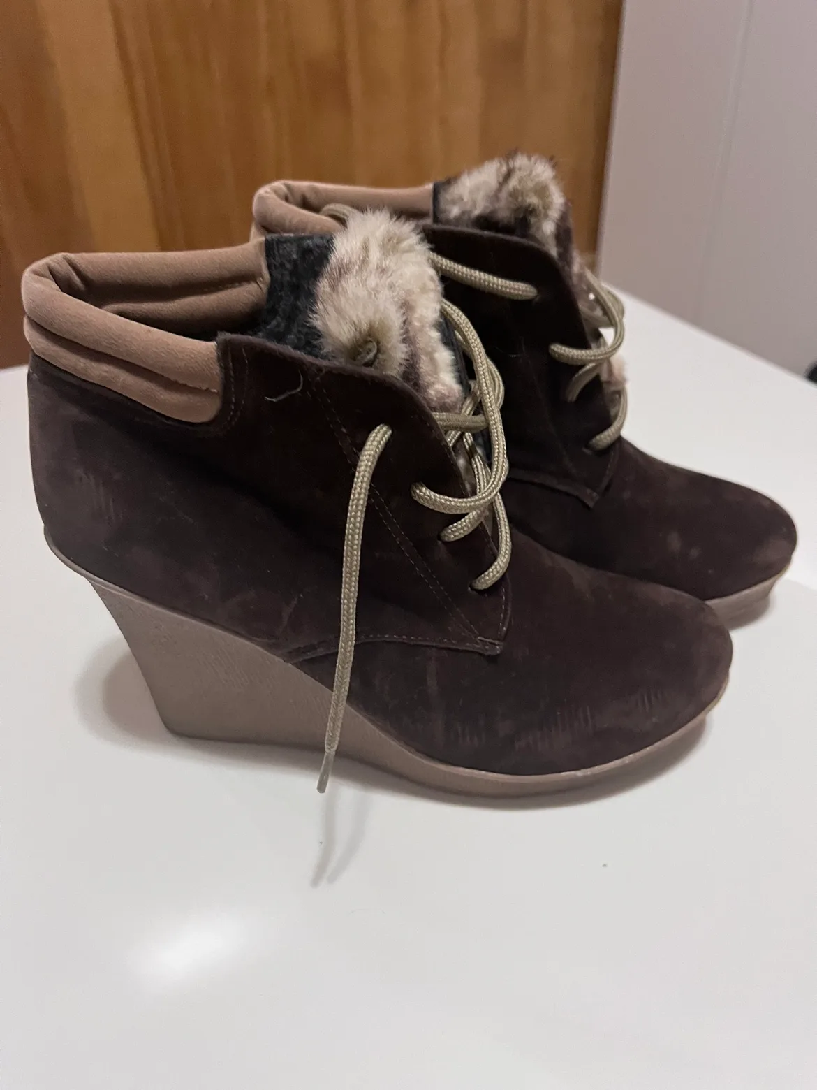 Brown Suede Wedge Booties image indicator(2)