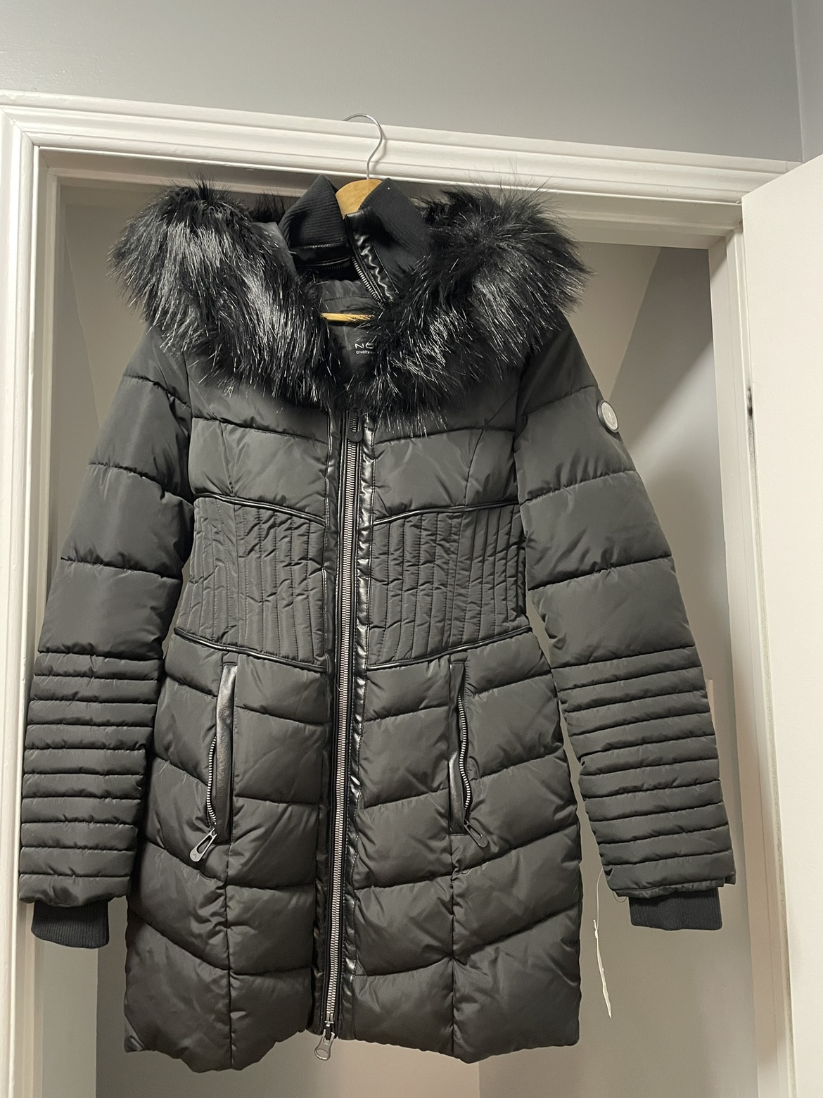 Noize Black Winter coat  with Fur Hood