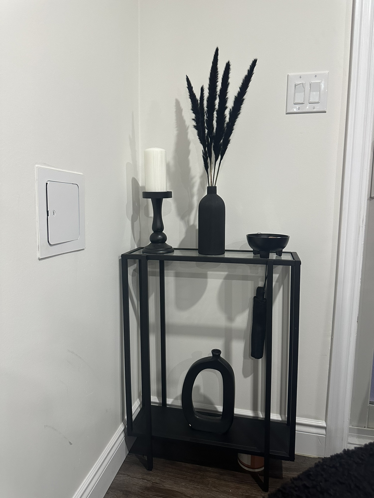 Black Glass Top Console Table