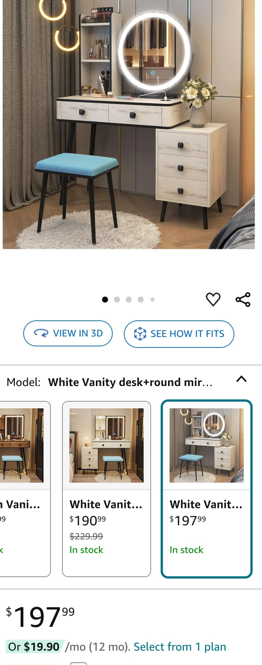 White Vanity Set with Lighted Mirror and Stool - photo 3